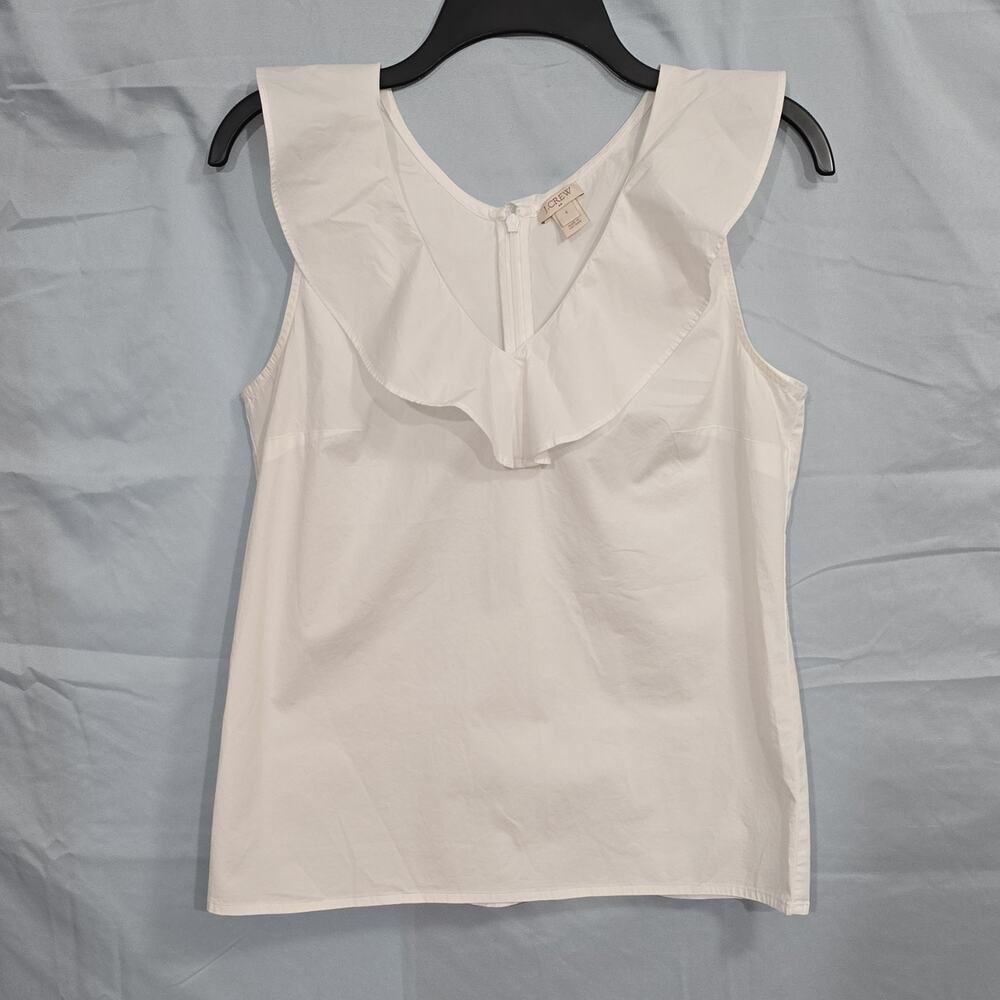 J.CREW Womens 4 White Ruffle Sleeveless V-Neck Woven Cotton Blouse